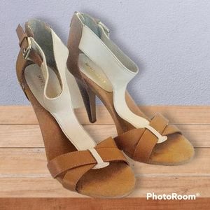 Nine West Leather T Strap open toe heels